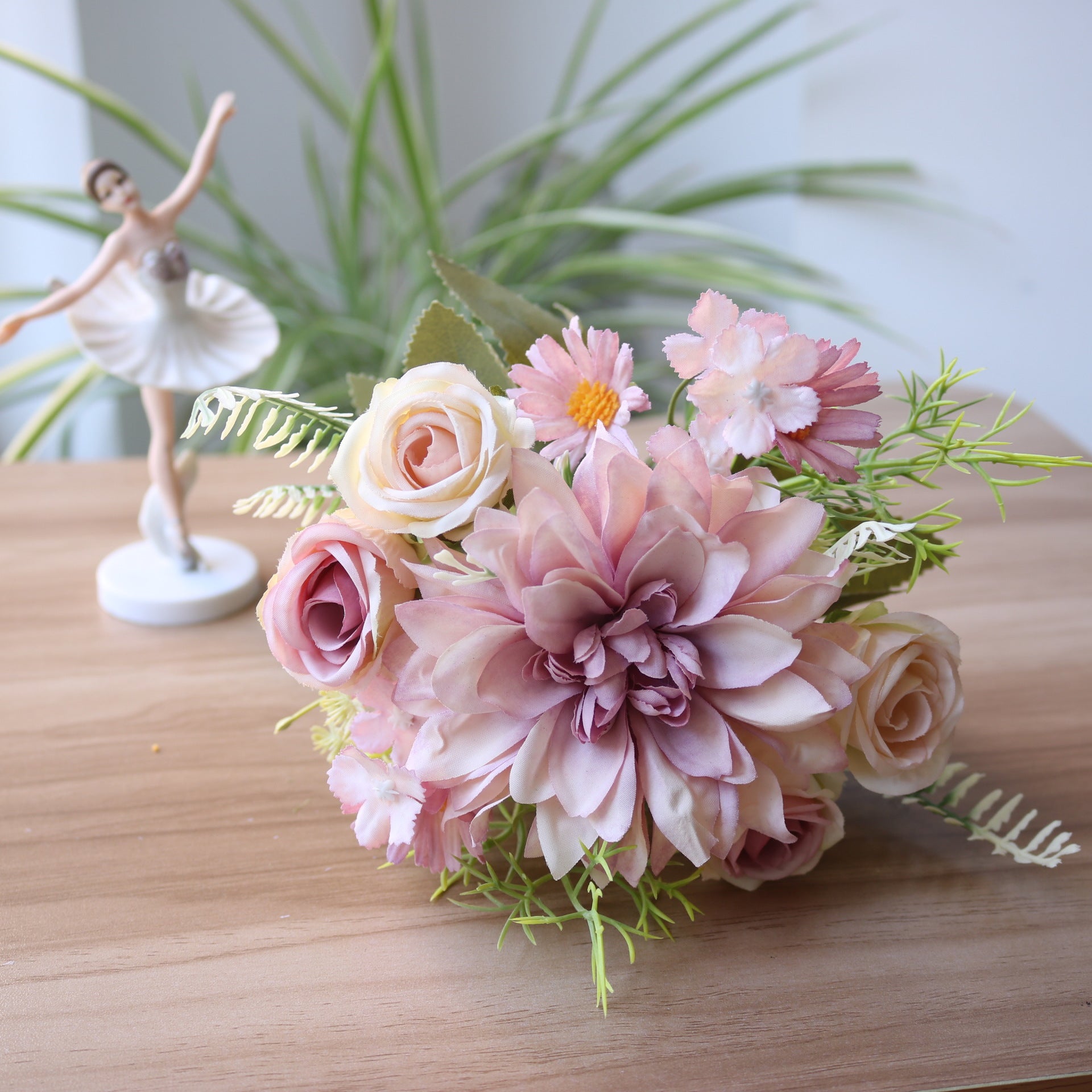 Valentine Faux Rose Daisy Bridal Bouquet Silk Flower Decor