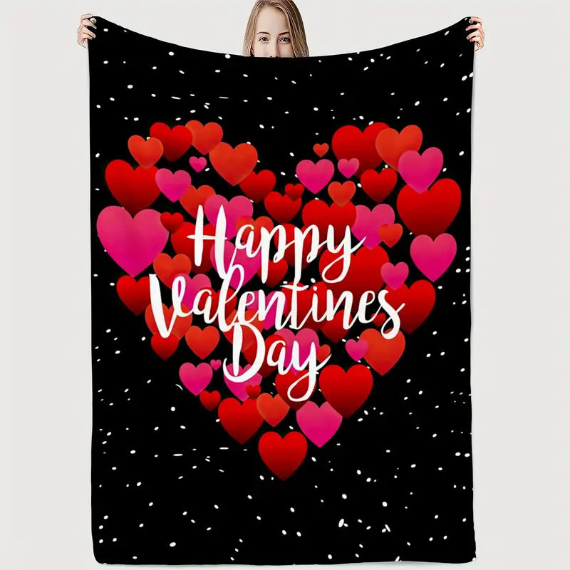 Valentine’s Day Heart Print Plush Fleece Throw Blanket