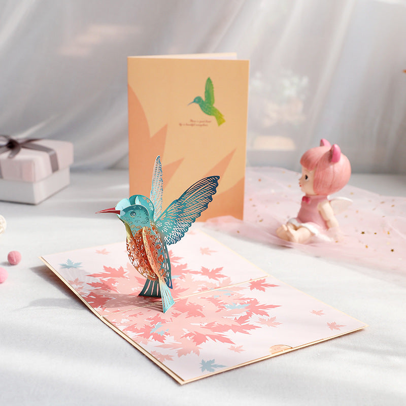 Valentine’s Day Card Maple Leaf Bird Sculpture Handmade Gift
