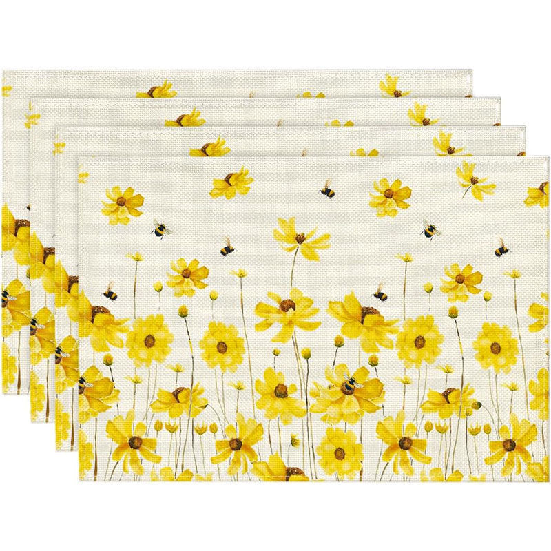 Floral Linen Table Placemats Spring Flower Dining Mats