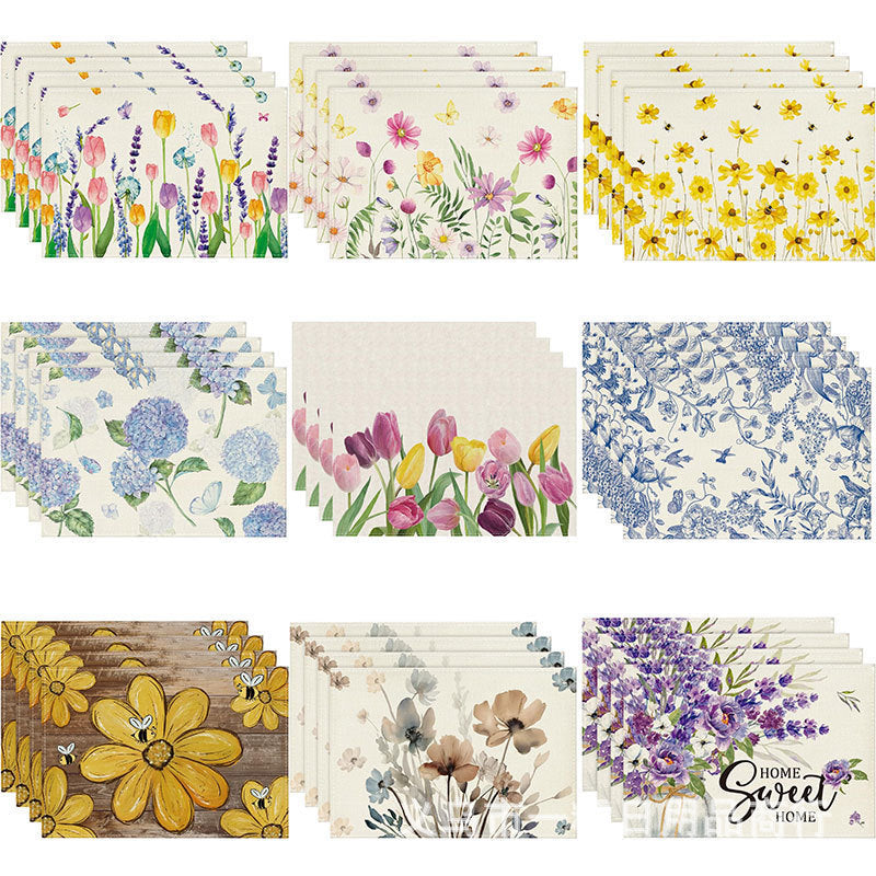 Floral Linen Table Placemats Spring Flower Dining Mats