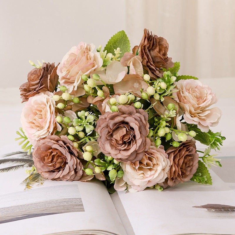 Valentines Vintage Peony Rose Bouquet Faux Floral Decor