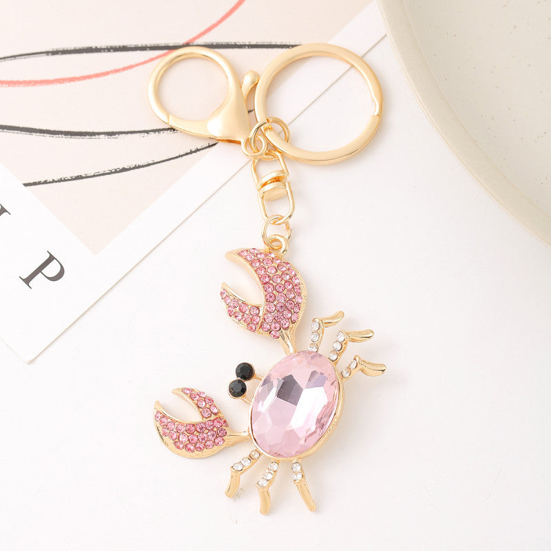 Crystal Crab Keychain Sparkling Charm with Metal Ring