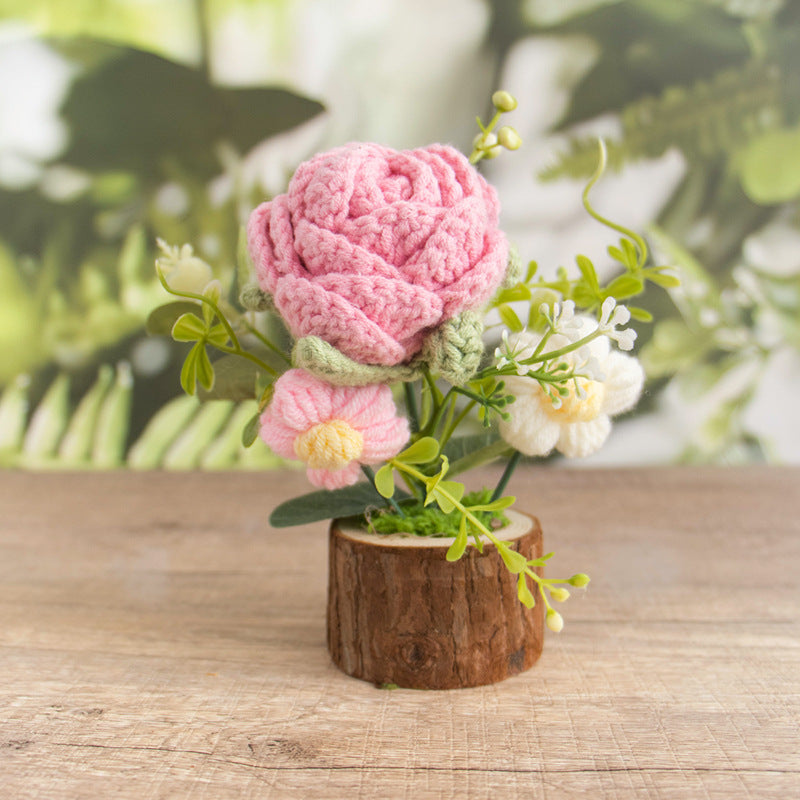 Crochet Daisy Rose Flower Pot Handmade Gift Decor