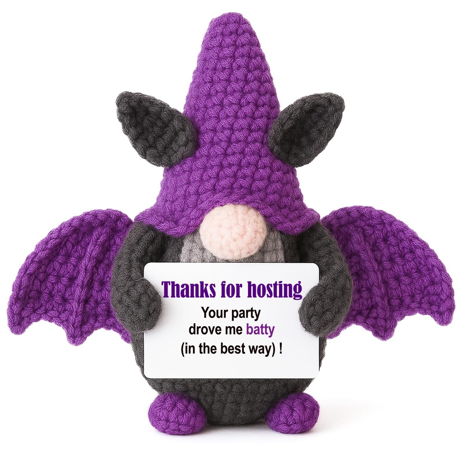 Handmade Crochet Bat Gnome Plush Emotional Support Gift