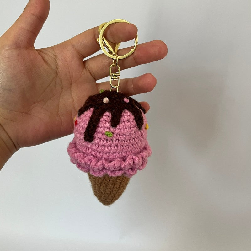 Crochet Ice Cream Plush Keychain Cute Gift Charm