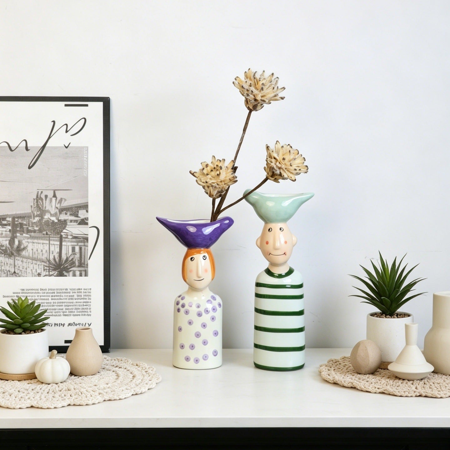 Nordic Cartoon Ceramic Vase Home Desk Flower Decor