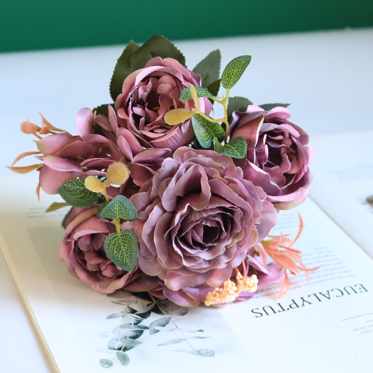Valentine European Faux Peony Hydrangea Rose Vintage Bouquet