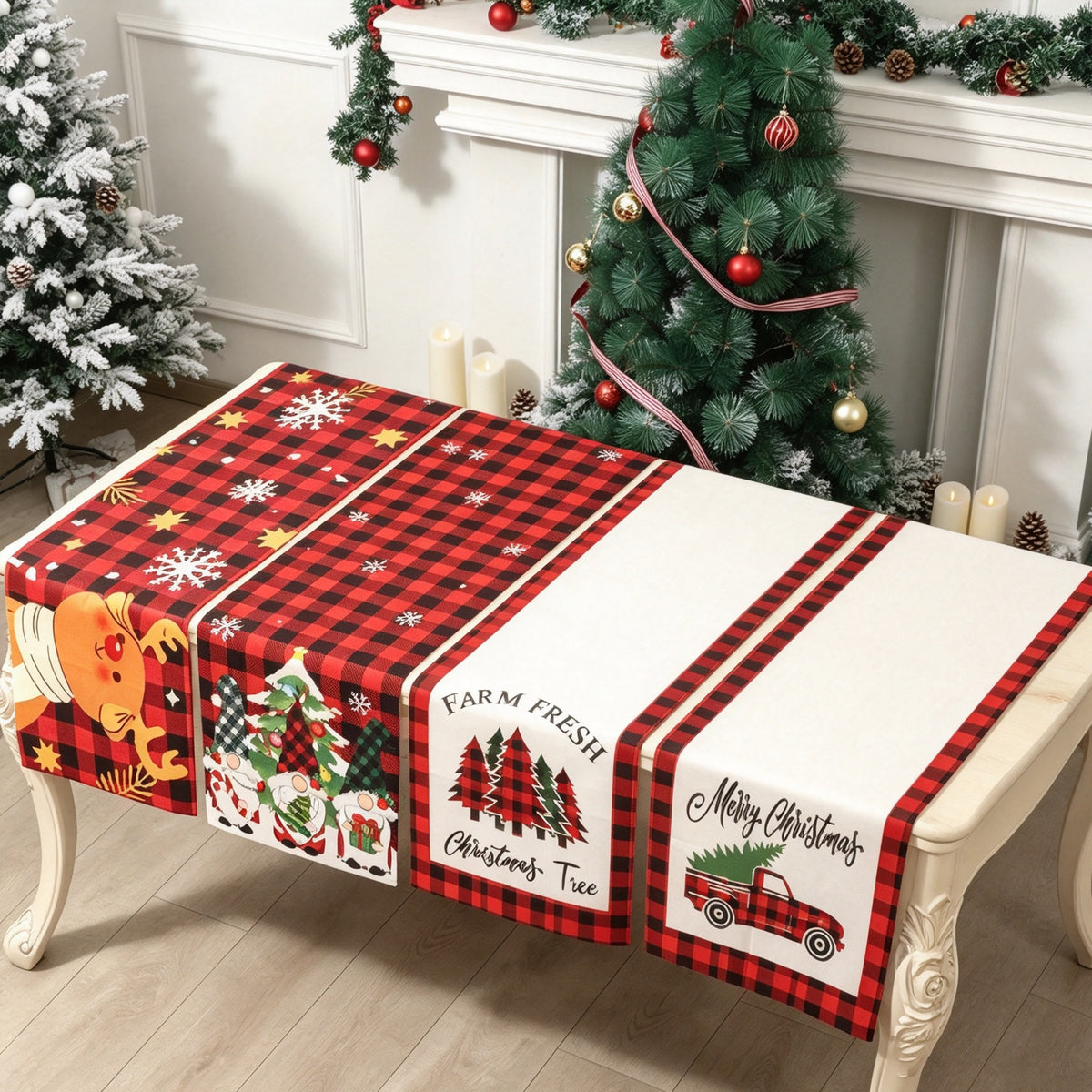 Fabric Christmas Table Runner Holiday Decoration Printed Decor