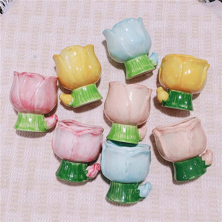 Tulip Ceramic Candle Holder Floral Tabletop Decor