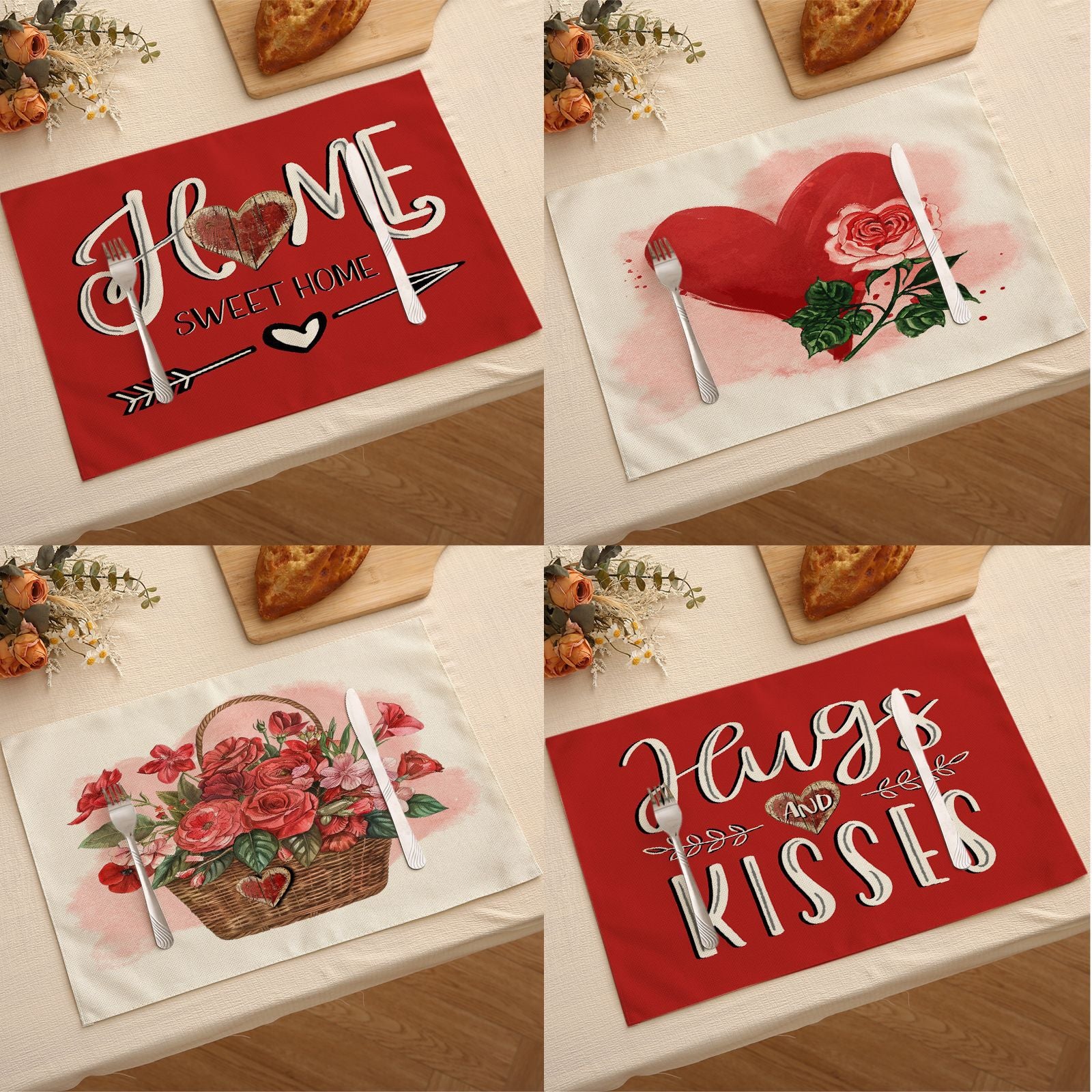 Valentine’s Day Heart Linen Placemats Love Table Decor
