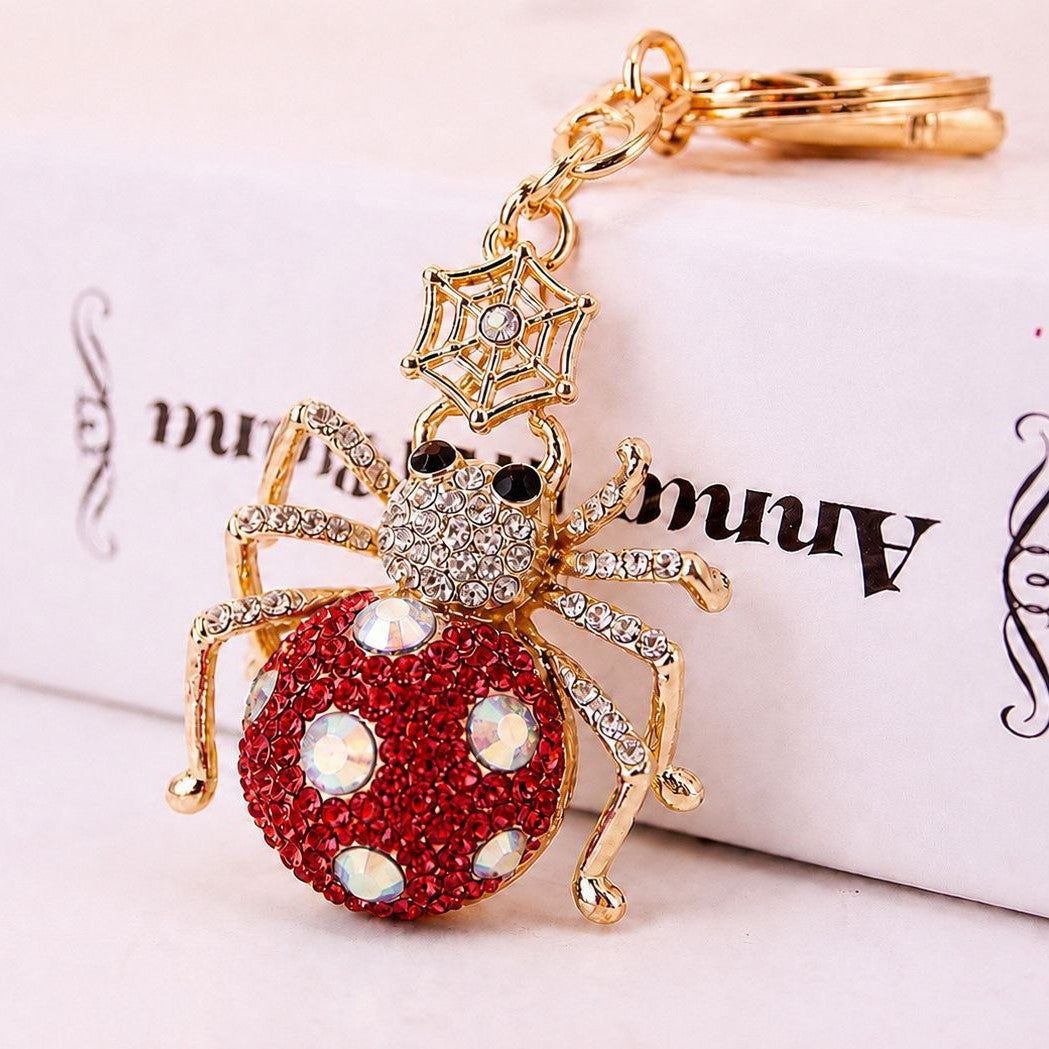 Crystal Spider Keychain Sparkling Charm with Metal Ring