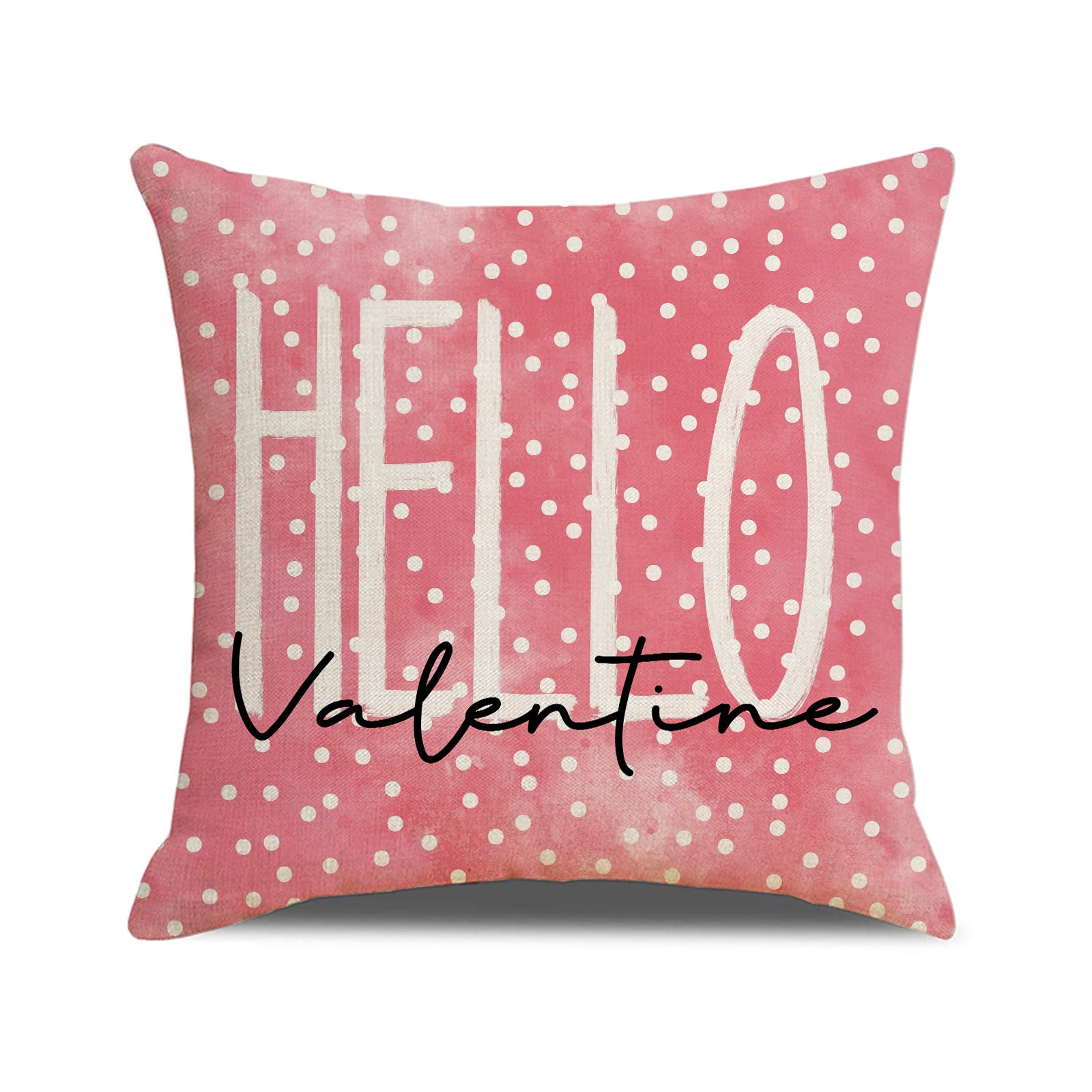 Pink Valentine Heart Print Linen Throw Pillow Covers Set