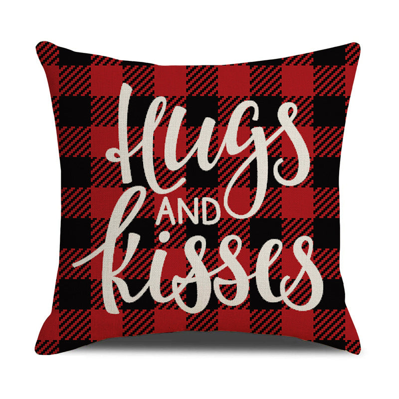 Valentine Gnome Throw Pillow Cover with Plaid Heart Print