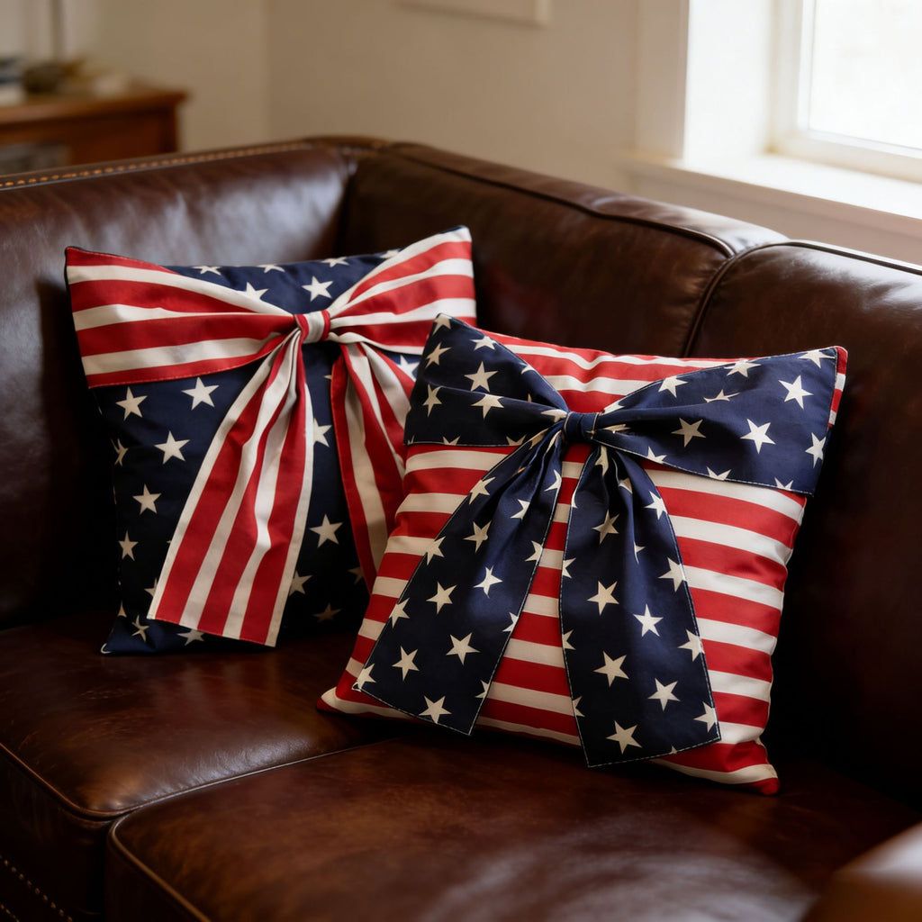 4th of July American Flag Bow Pillow Cover Cushion