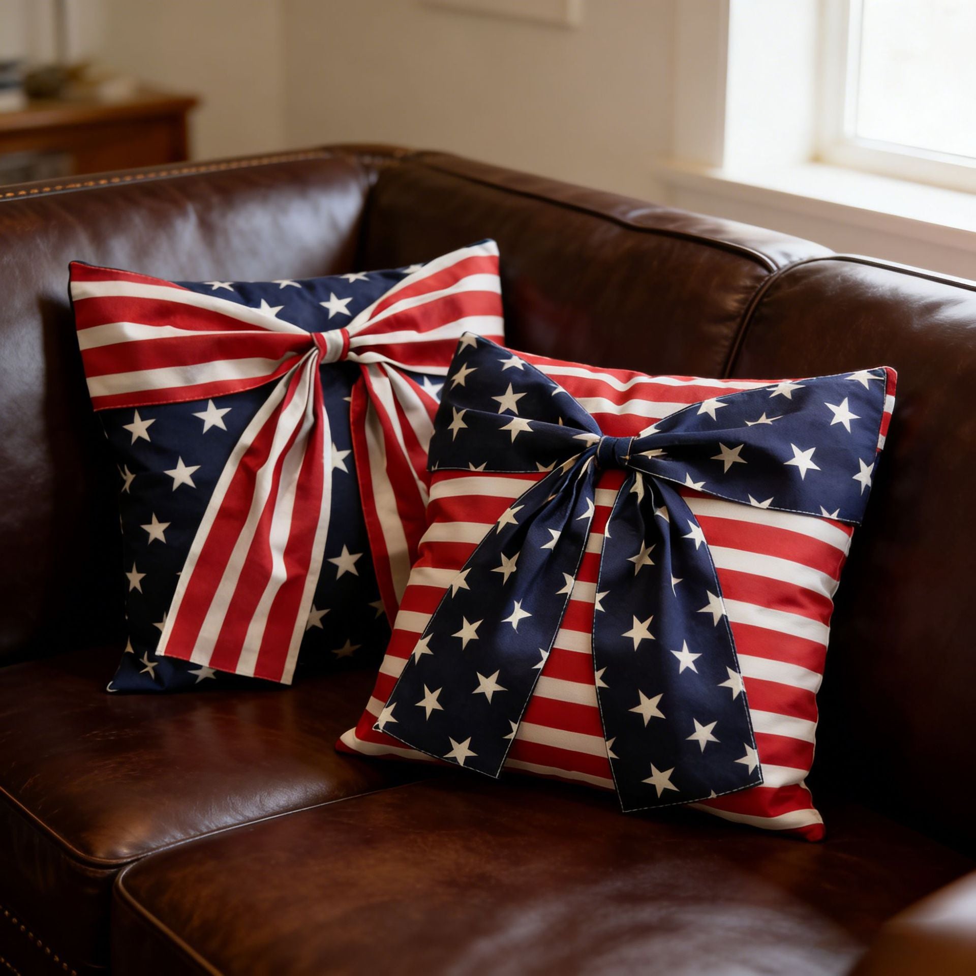 4th of July American Flag Bow Pillow Cover Cushion
