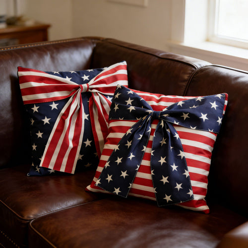 4th of July American Flag Bow Pillow Cover Cushion