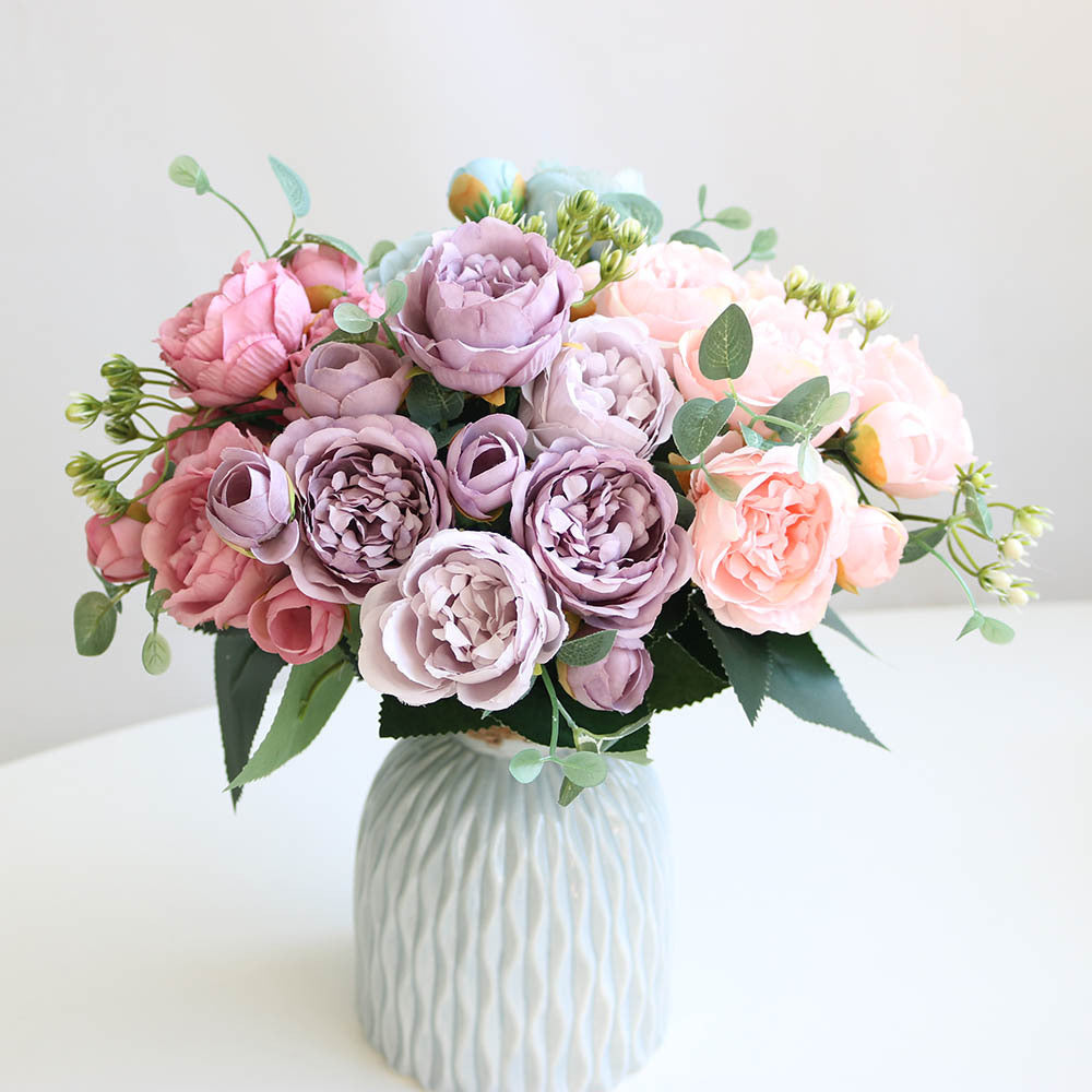 Valentine Faux Rose Peony Bouquet 5 Stems 9 Heads Home Decor
