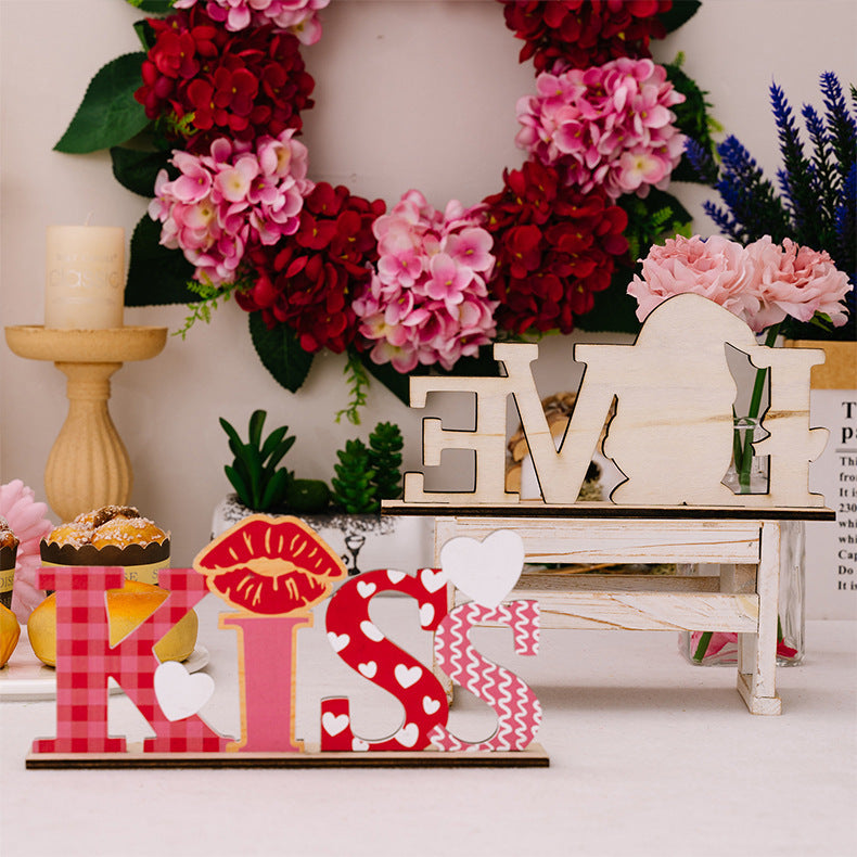 Valentine’s Day LOVE KISS Wooden Decor Romantic Home Display