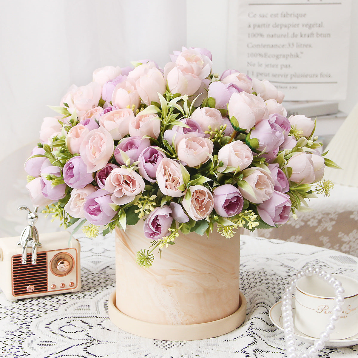 Valentine’s Day Peony Rose Faux Floral Bouquet Home Decor