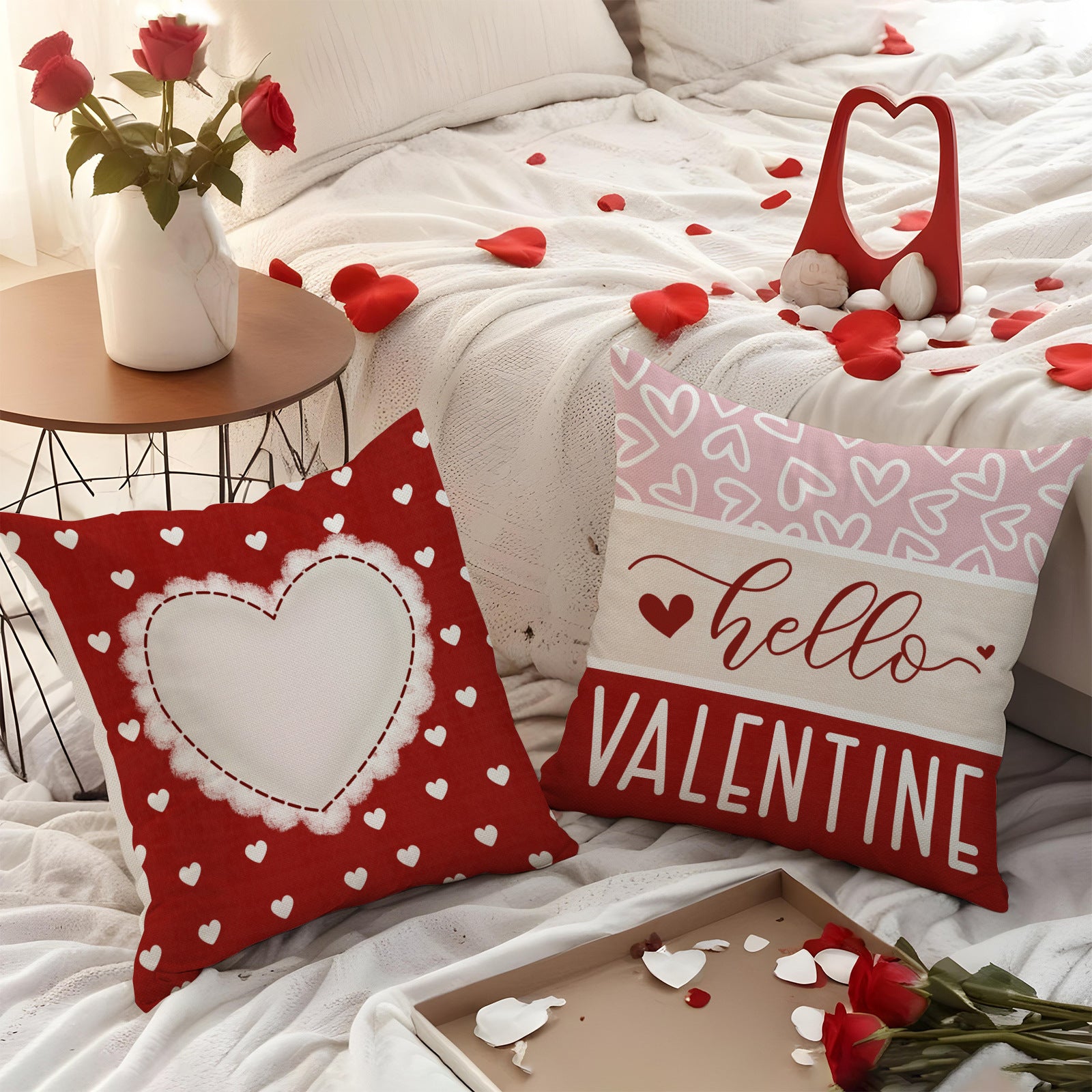Red Valentine's Day Heart Pillow Covers Set for Sofa Decor