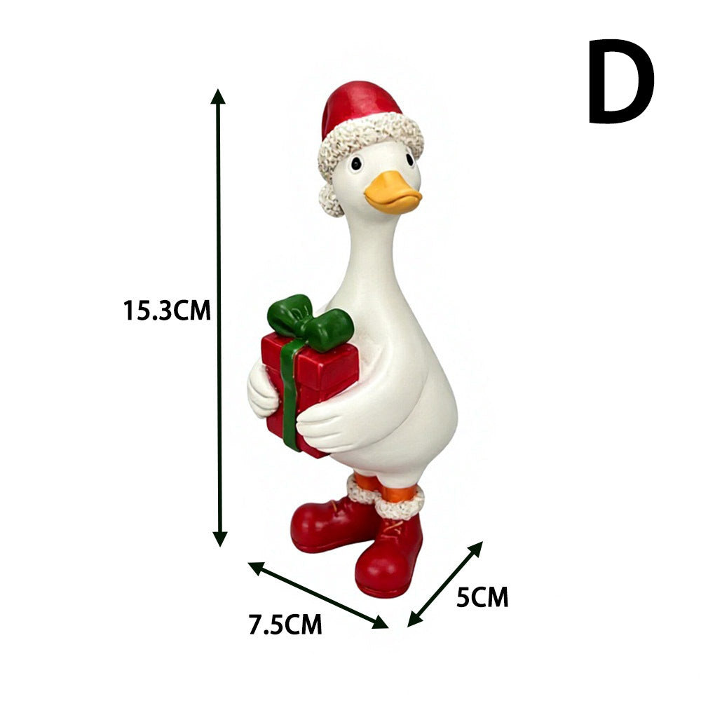Cute Resin Christmas Duck Figurines Holiday Tabletop Decor
