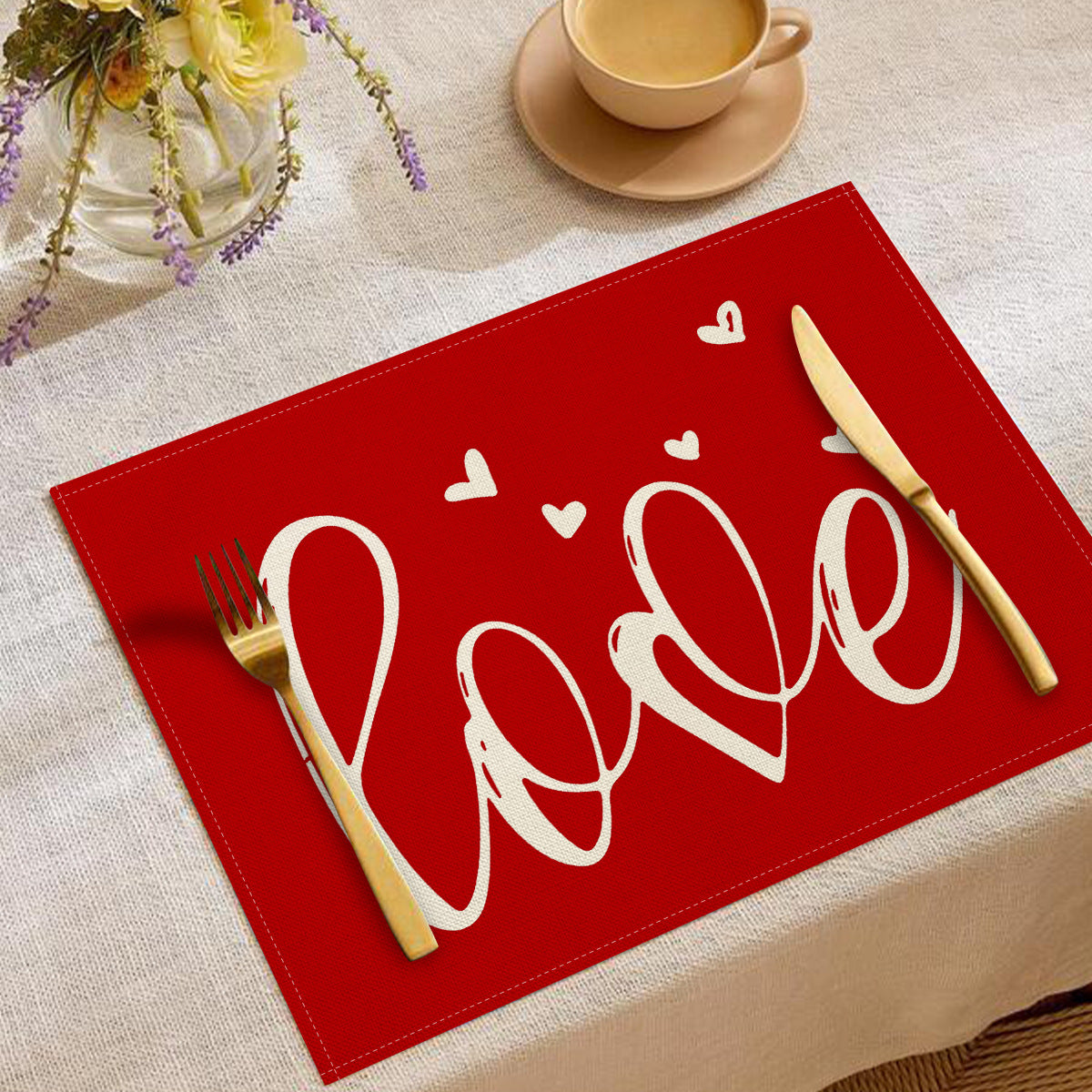 Valentine’s Day Heart Linen Placemats  Table Setting Decor