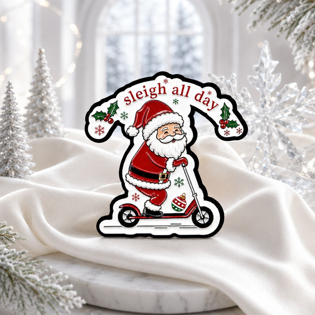 Santa Scooter Enamel Pin Christmas Holiday