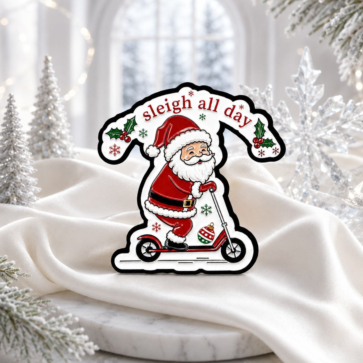 Santa Scooter Enamel Pin Christmas Holiday