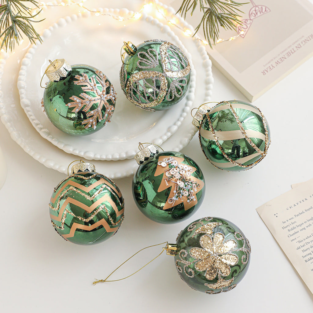 Plastic Christmas Ball Ornaments Glitter Pattern Tree Decor