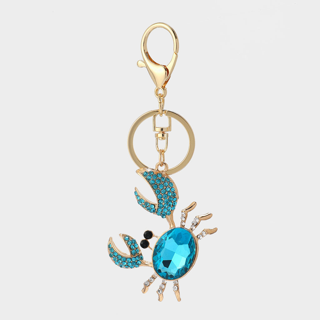 Crystal Crab Keychain Sparkling Charm with Metal Ring