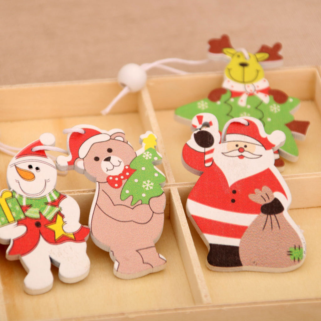 Wooden Christmas Ornament Set Holiday Hanging Decor