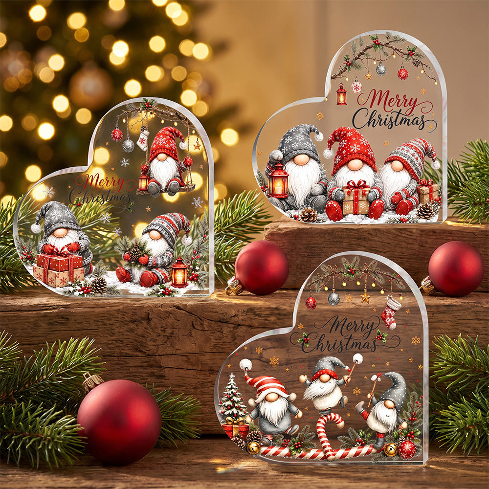 Christmas Gnomes Heart Acrylic Tabletop Decor