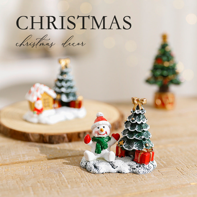 Resin Christmas Village Miniature Figurine Holiday Tabletop Decora