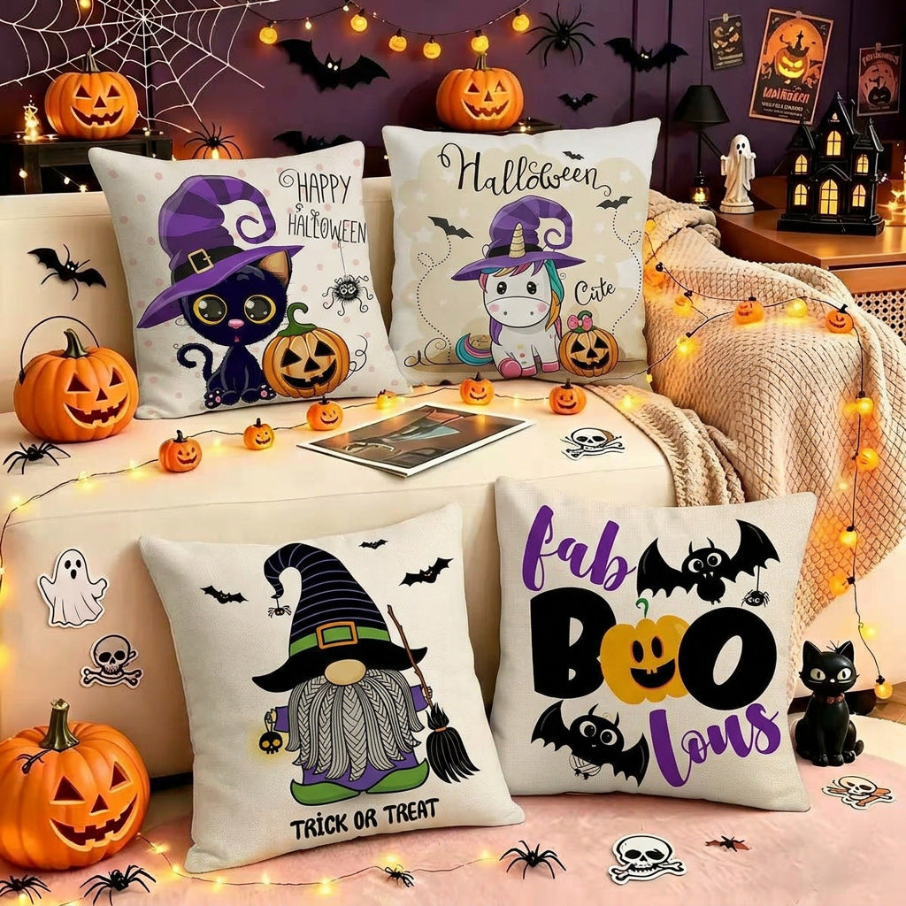 Cute Halloween Pillow Cover Pumpkin Witch BOO Home Decor