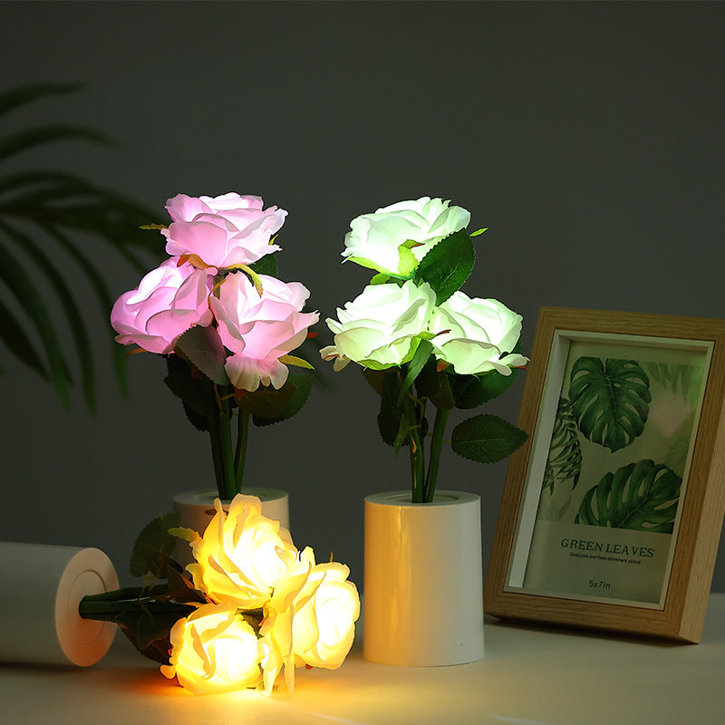 LED Rose Flower Night Light Table Lamp Bedroom Decor