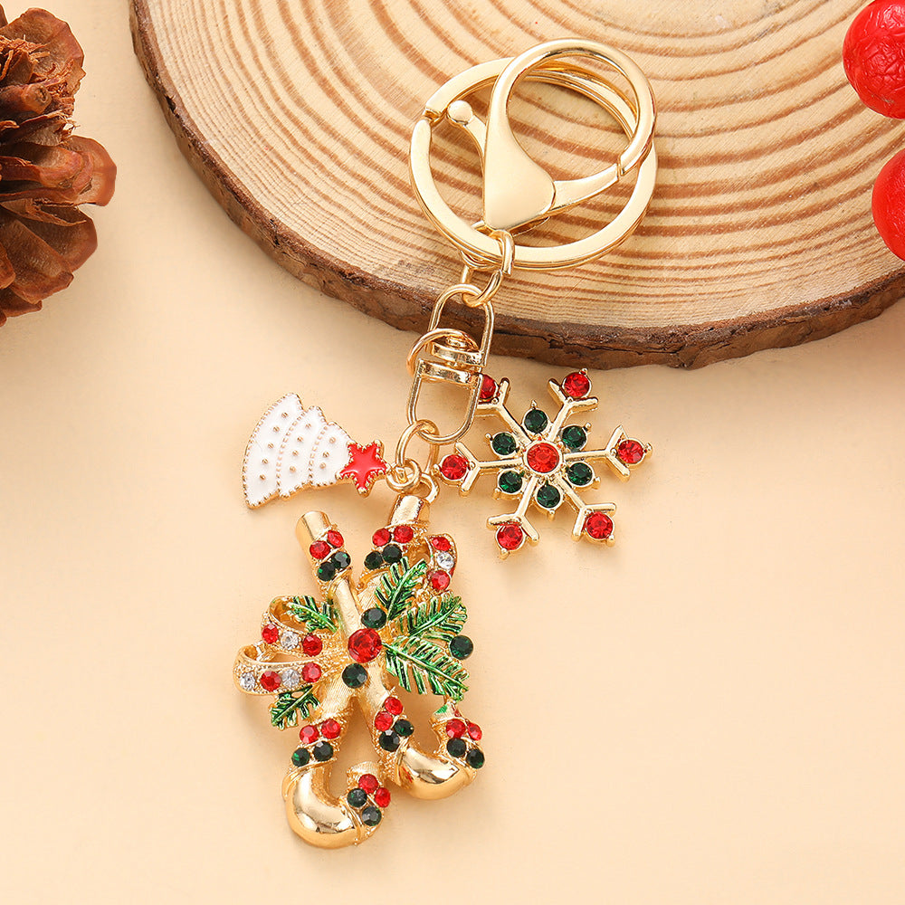 Rhinestone Christmas Charm Keychain Zinc Alloy Holiday Gift