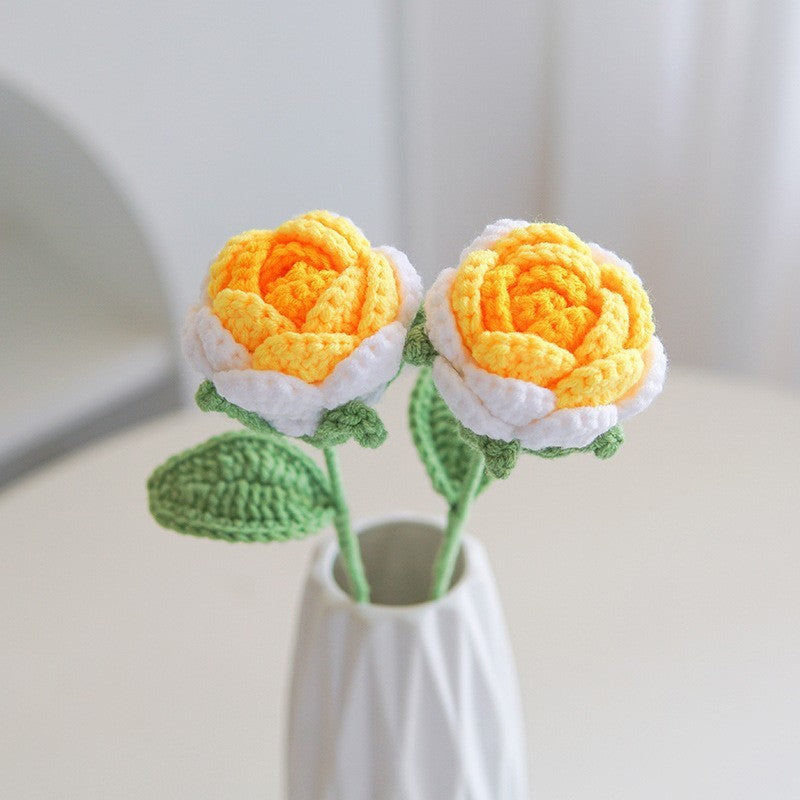 Valentine Holiday Decorations Handmade Crochet Rose Stem