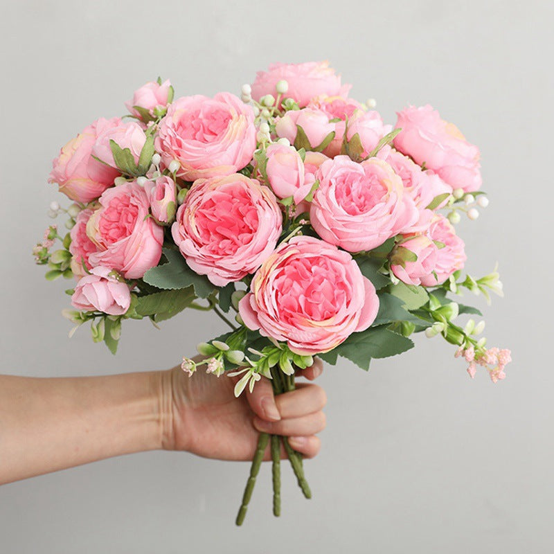 Artificial Peony Flower Arrangement Faux Silk Bouquet Decor