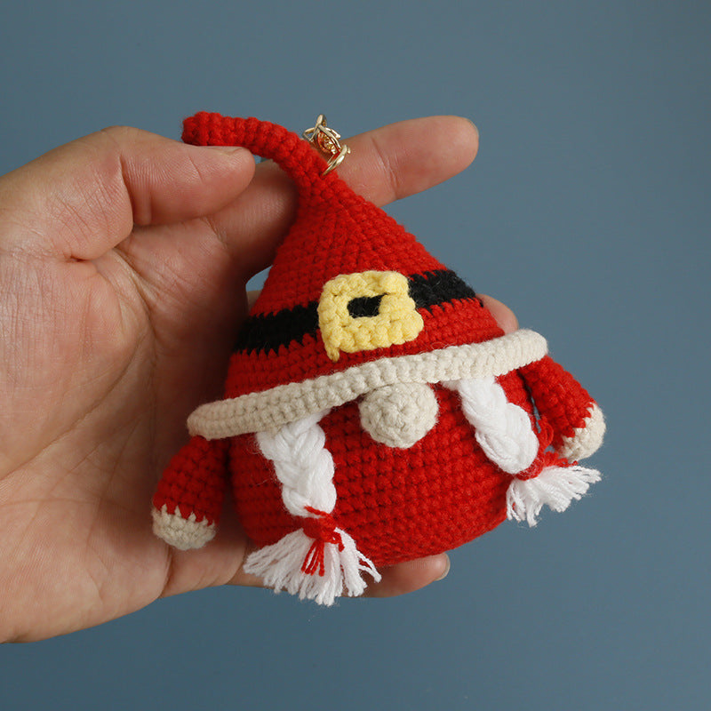 Handmade Crochet Christmas Gnome Ornament Keychain