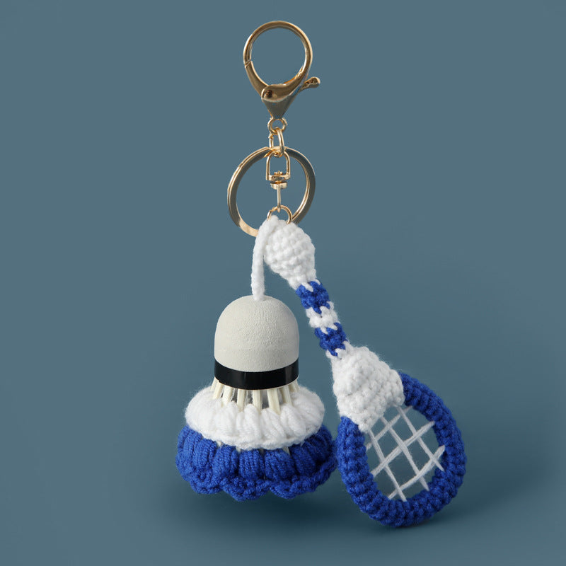 Crochet Badminton Racket Set Keychain Sporty Bag Charm