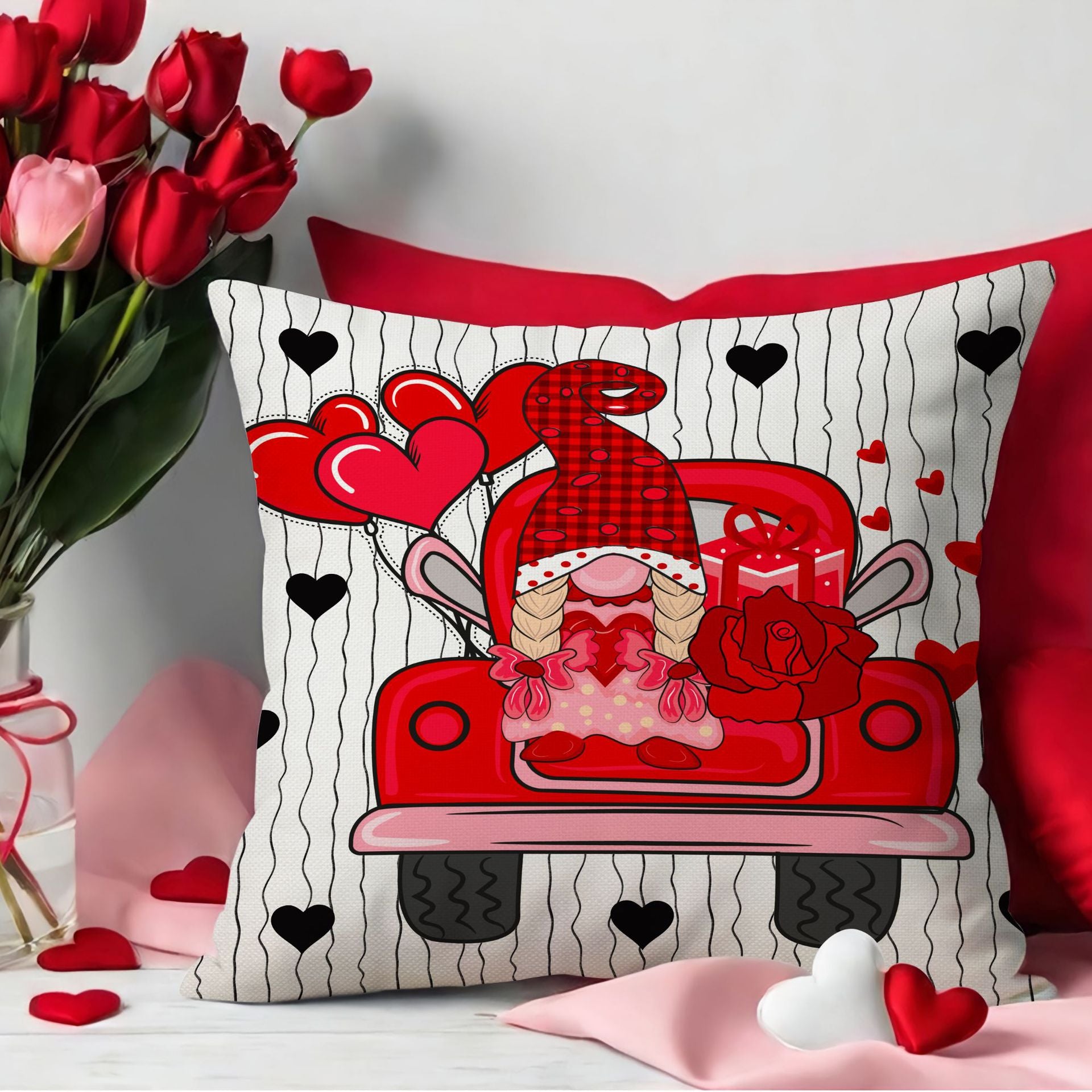 Valentine Red Heart Throw Pillow Cover Romantic Home Decor