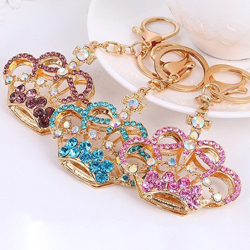 Rhinestone Crown Keychain Gold Metal Bag & Car Charm