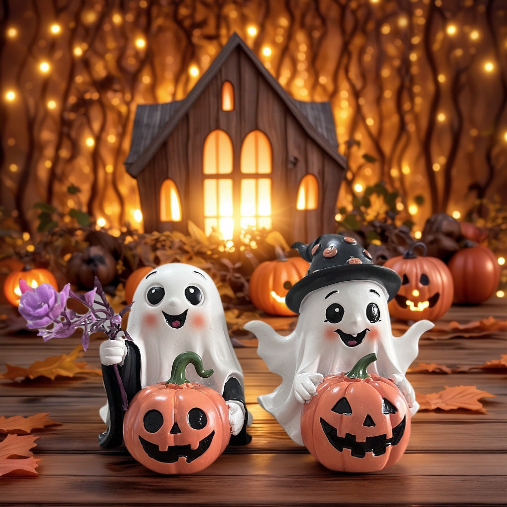 Resin Halloween Ghost Pumpkin Tabletop Decoration