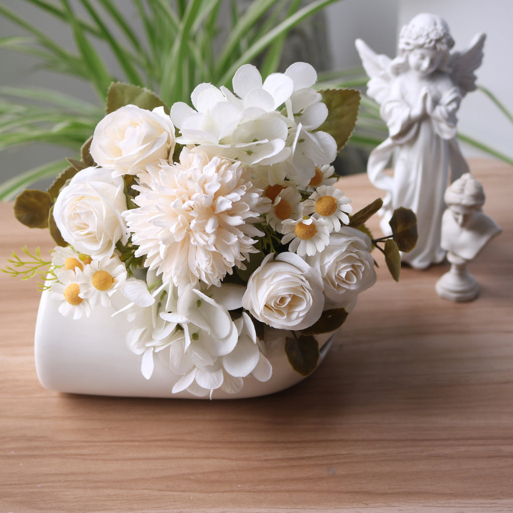 Valentine 7-Stem Faux Autumn Rose Hydrangea Daisy Bouquet