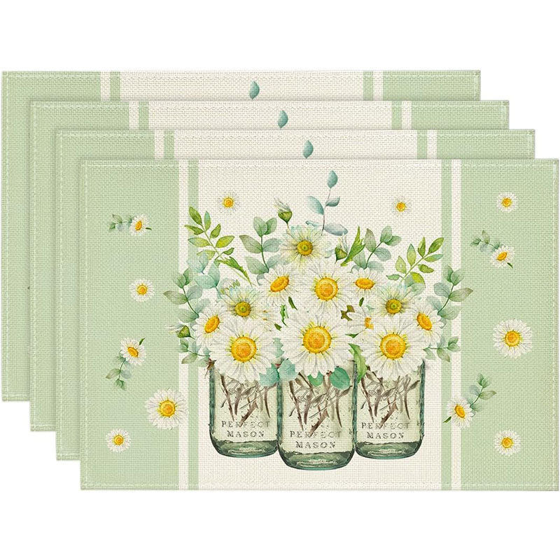 Floral Linen Table Placemats Spring Flower Dining Mats