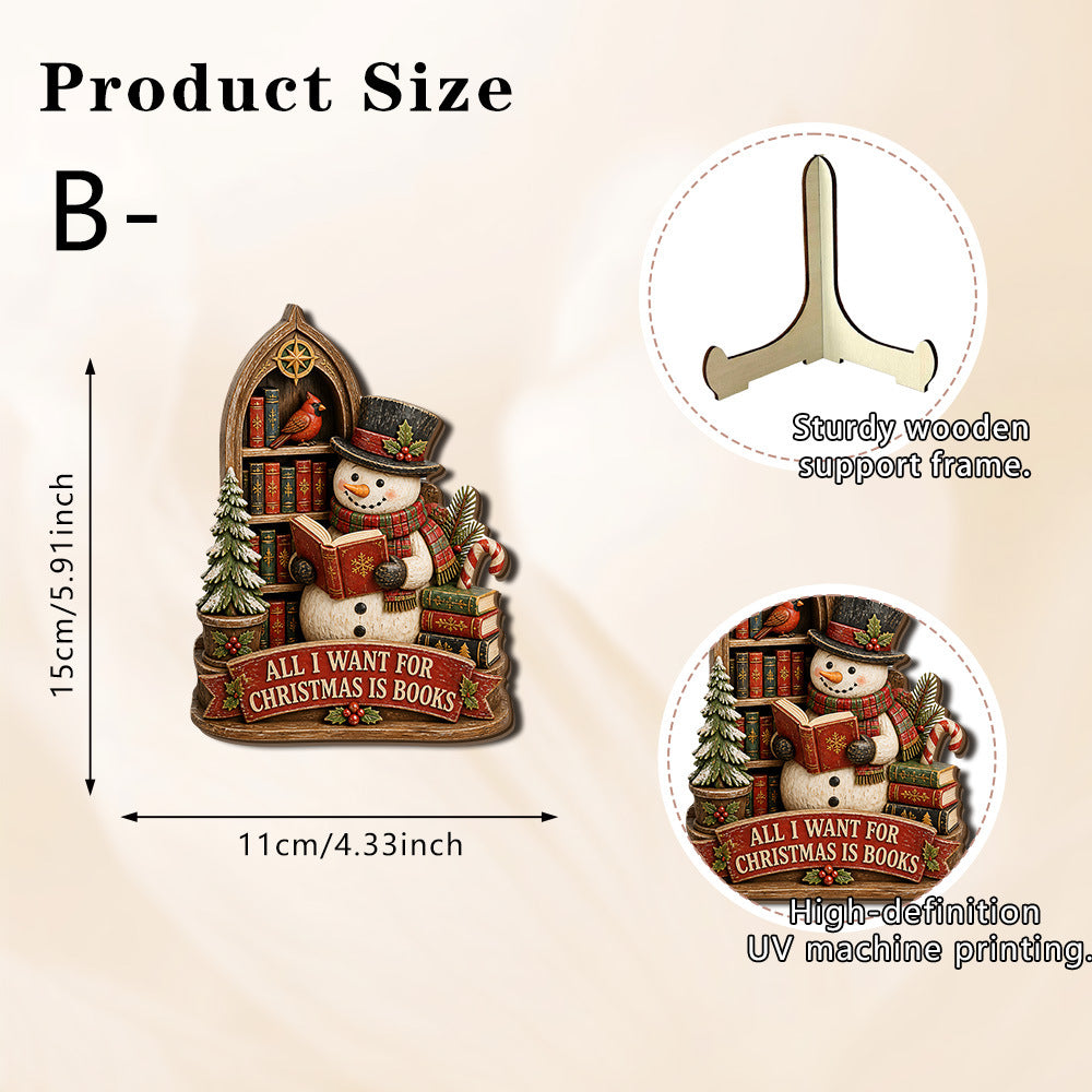 Christmas Reading Theme Wooden Tabletop Decor