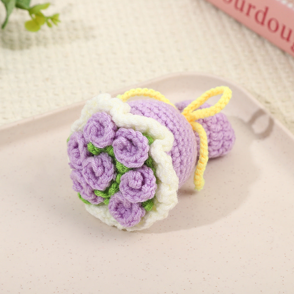 Valentines Crochet Flower Keychain Handmade Gift Decor