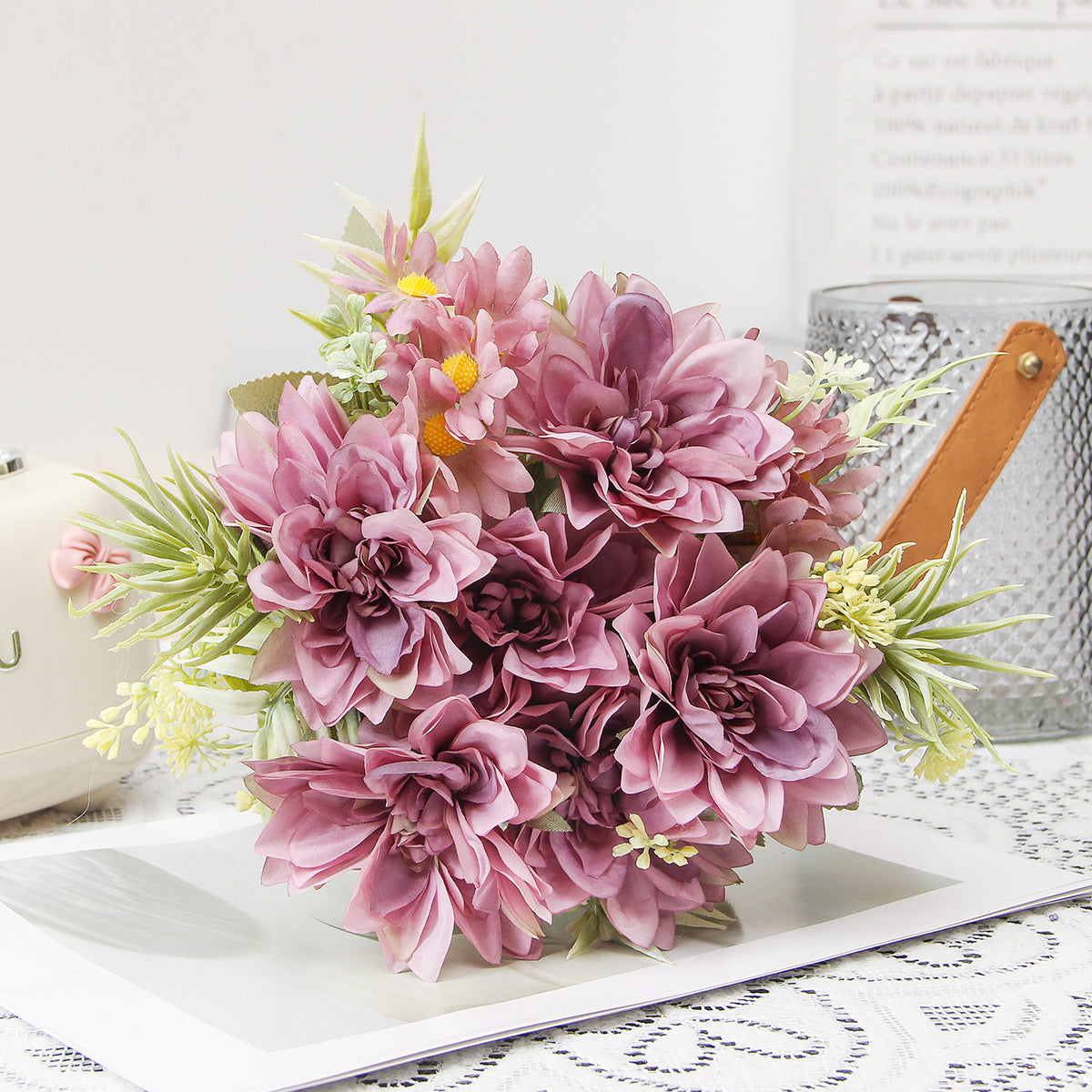 Valentine Elegant Artificial Dahlia Bouquet for Home Decor