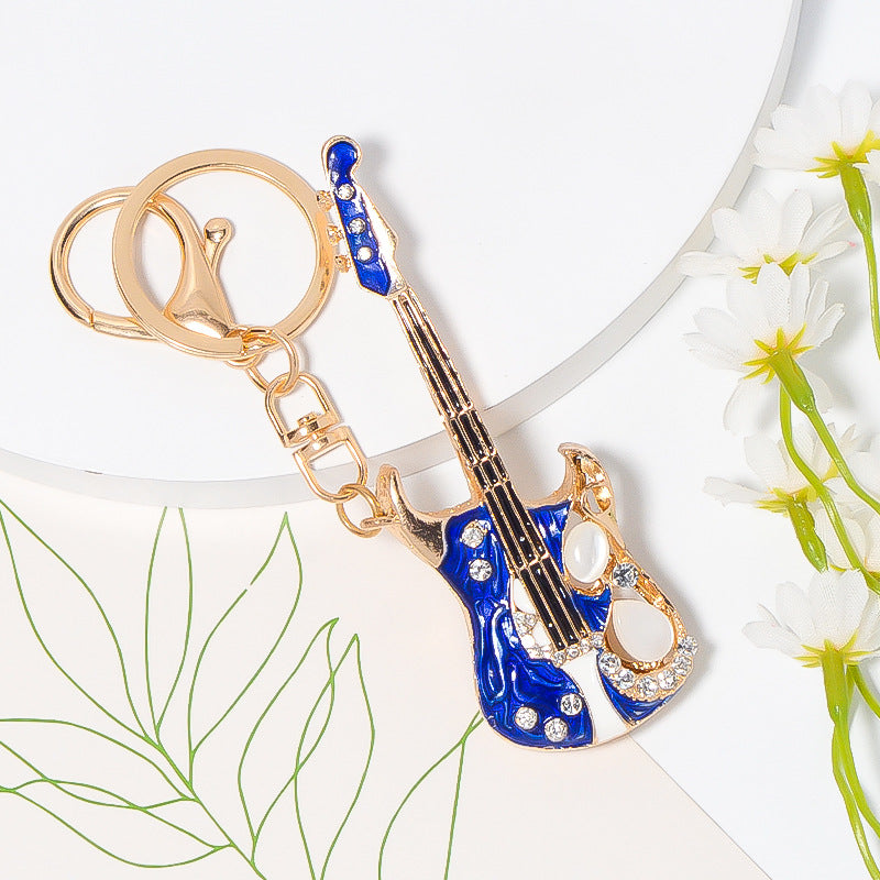 Rhinestone Guitar Keychain Metal Bag Charm Gift